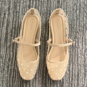 Open Edit, Beige Crystal Mary Jane Flats
